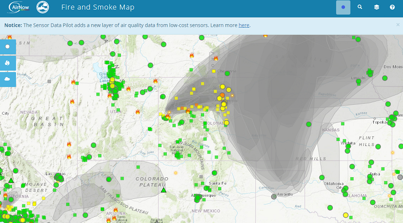 Fire and Smoke Map on AirNow.gov