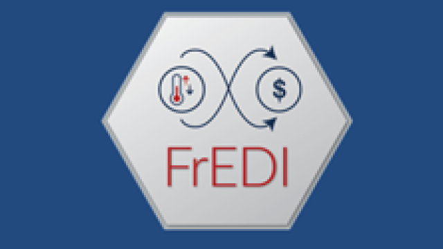 FrEDI logo on blue background.