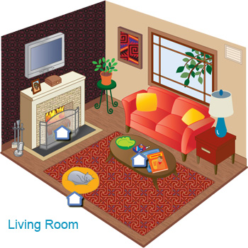 Illustrated cross section of a living room