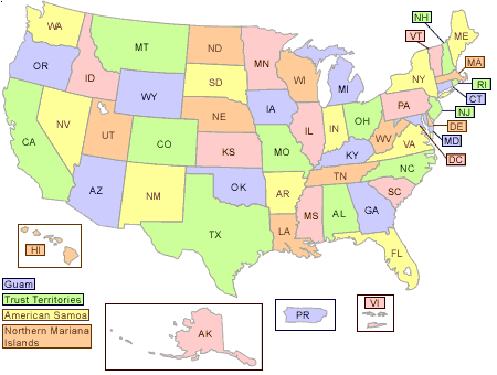 Map image allowing selection of EPA State Combined CSV Download Files