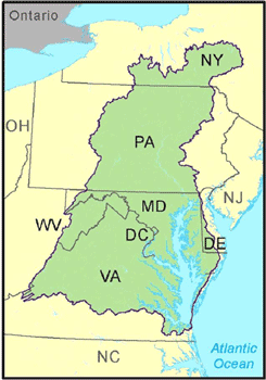 Map of the Chesapeake Bay Watershed.