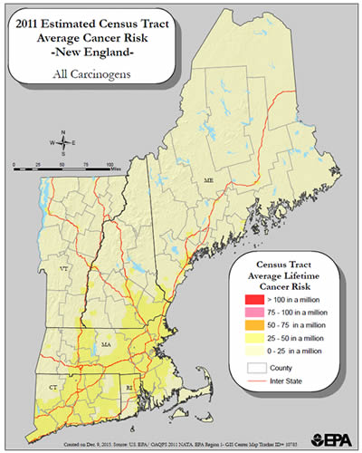 2011 Estimated Census Tract Average Cancer Risk in New England