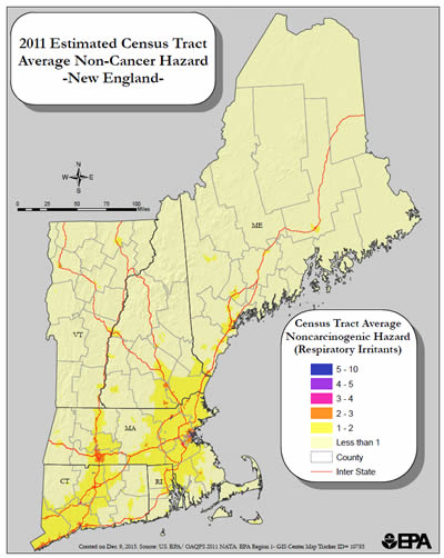 2011 Estimated Census Tract Average Non-Cancer Hazard in New England