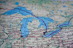 Great Lakes shown on a map