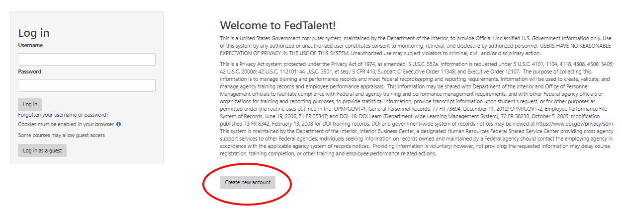 This is a picture of the Login page for FedTalent