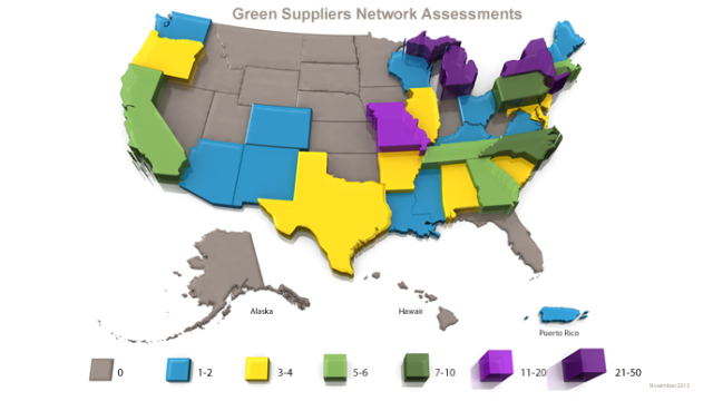 Map showing states where GSN facilities assessed. 