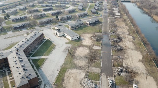 Demolished housing in Zone 1 looking south