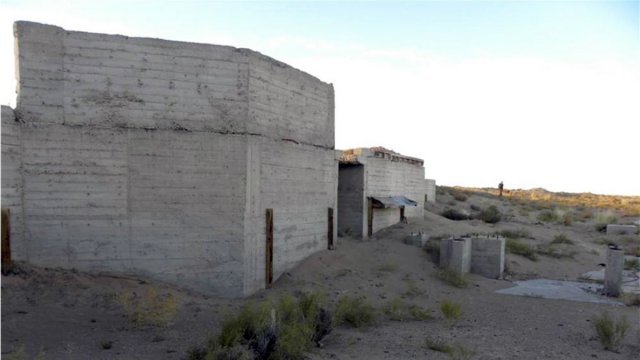 Concrete walled structure in a desert setting
