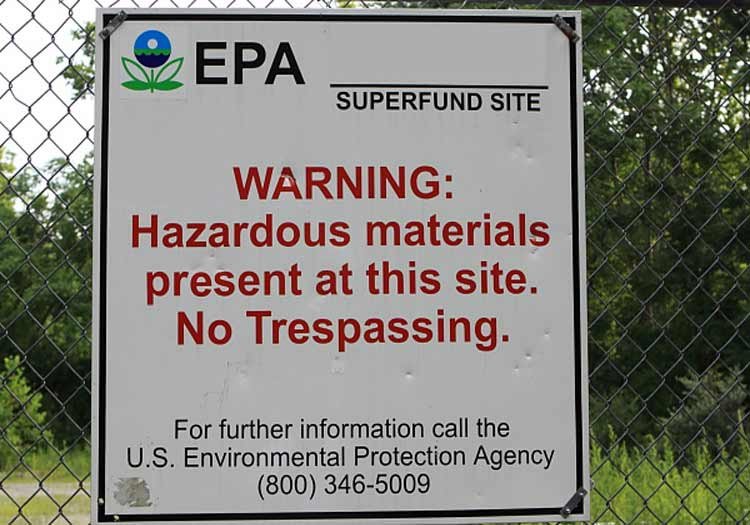 Warning sign posted at a site recently listed on the NPL.