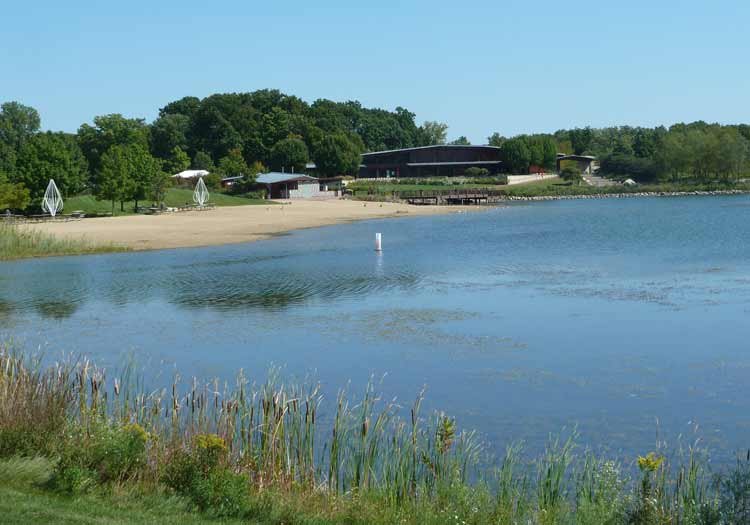A former Superfund site is now a man-made lake surrounded by natural and recreational amenities.