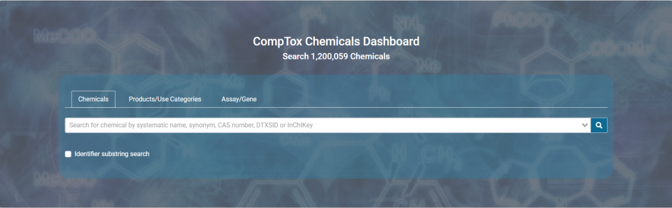 Screenshot of the Chemicals Dashboard.