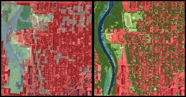 Comparison of land cover rasters of different resolution