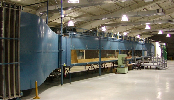 Studies are conducted in the meteorological wind tunnel at the Fluid Modeling Facility in Research Triangle Park, North Carolina.