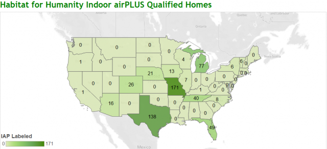 Habitat for Humanity Indoor airPLUS Qualified Homes Map
