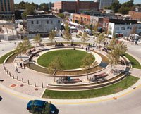 Aerial view of the Uptown Normal Roundabout in Normal, IL. Photo courtesy of Scott Shigley, Shigley Photo.