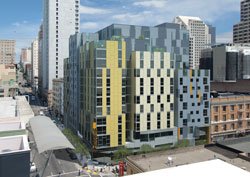 modern, new multifamily building in a city