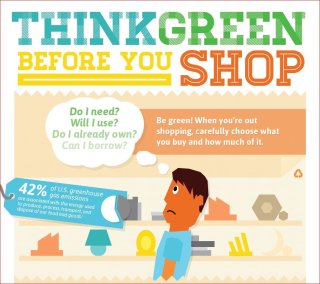 Be green! When you're out shopping, carefully choose what you buy and how much of it.