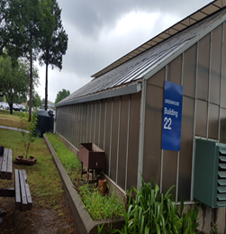 Photo of the Greenhouse and Rainwater Harvesting System at the Sam Rayburn Memorial Veterans Center.