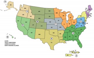 Map of United States with EPA regions outlined