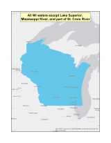 Map of no-discharge zone for all Wisconsin waters except Lake Superior, Mississippi River, and part of St. Croix River
