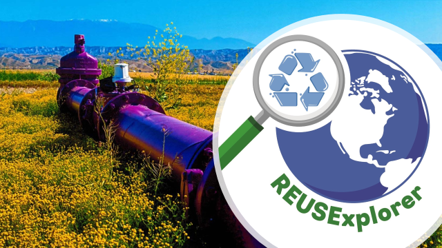 Picture of large purple pipe in field overlain by an illustrated REUSExplorer logo