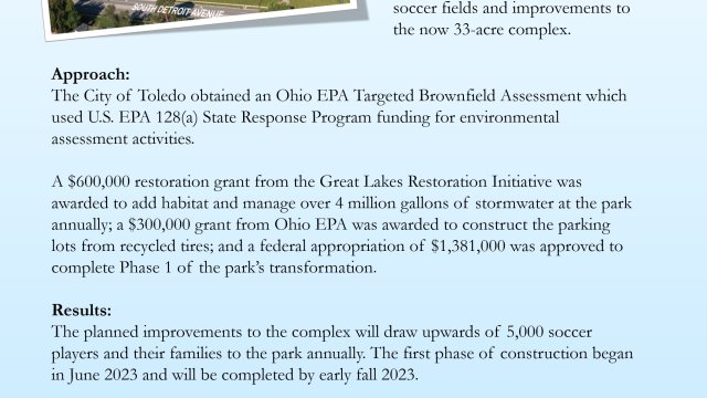 EPA Region 5 Brownfields Success. Toledo, OH. Revitalized Park and Soccer Complex