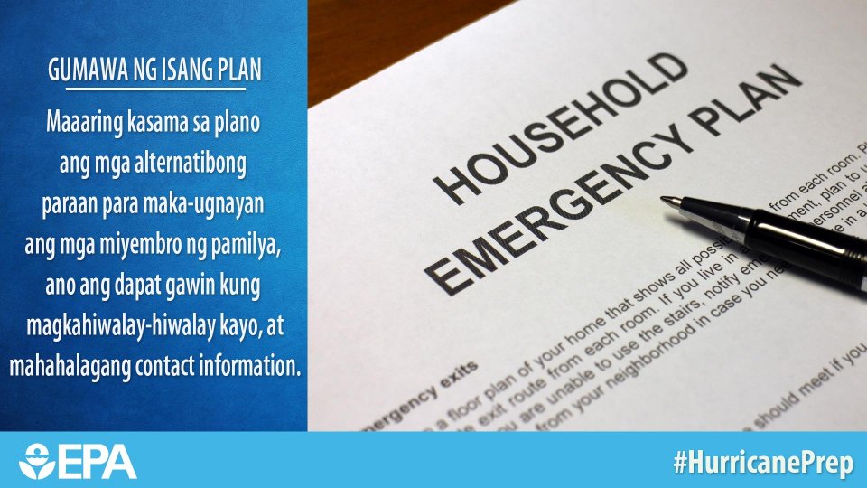 Image of written paper with the heading of household emergency plan