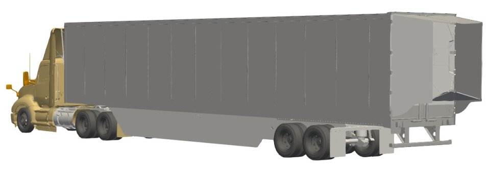model of a trailer with large skirt and large trail