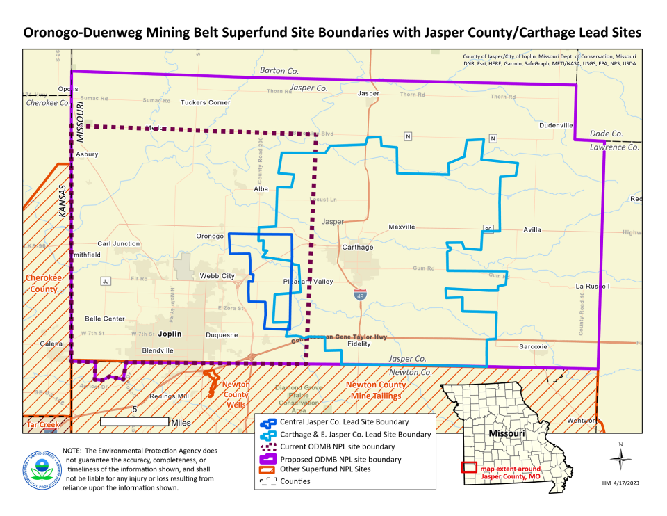 Oronogo-Duenweg Mining Belt Site boundaries with Jasper County/Carthage Lead sites