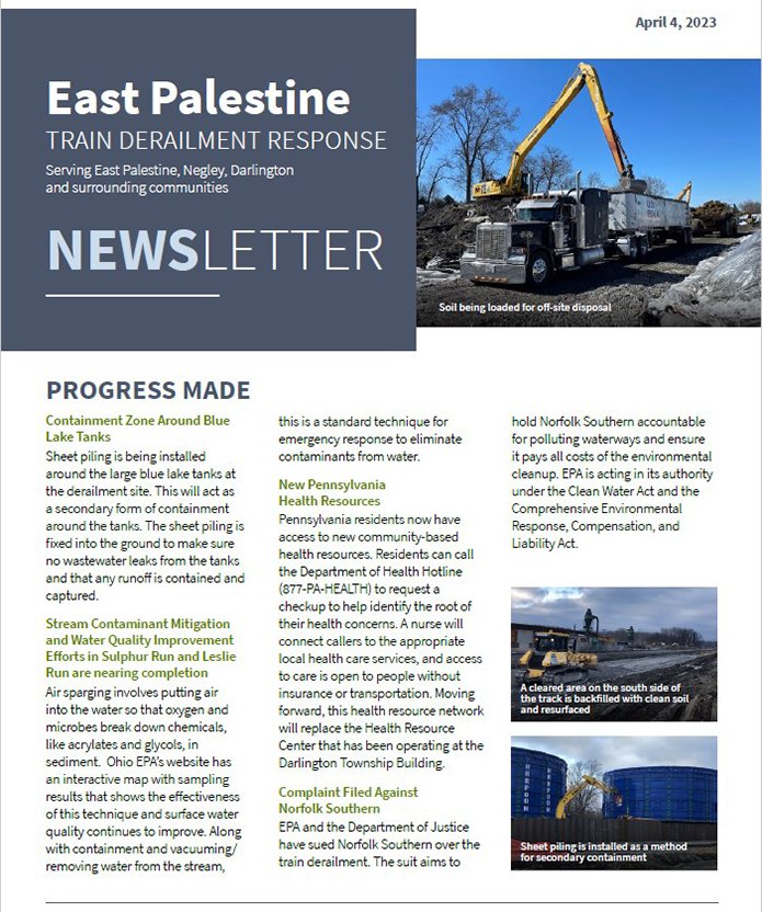 East palestine response newsletter from 4-4-2023