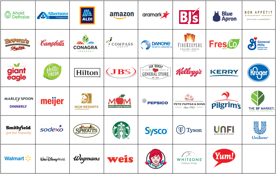 This is a picture of all the logos of all the companies that have signed up to be 2030 champions and reduce food waste in their organizations
