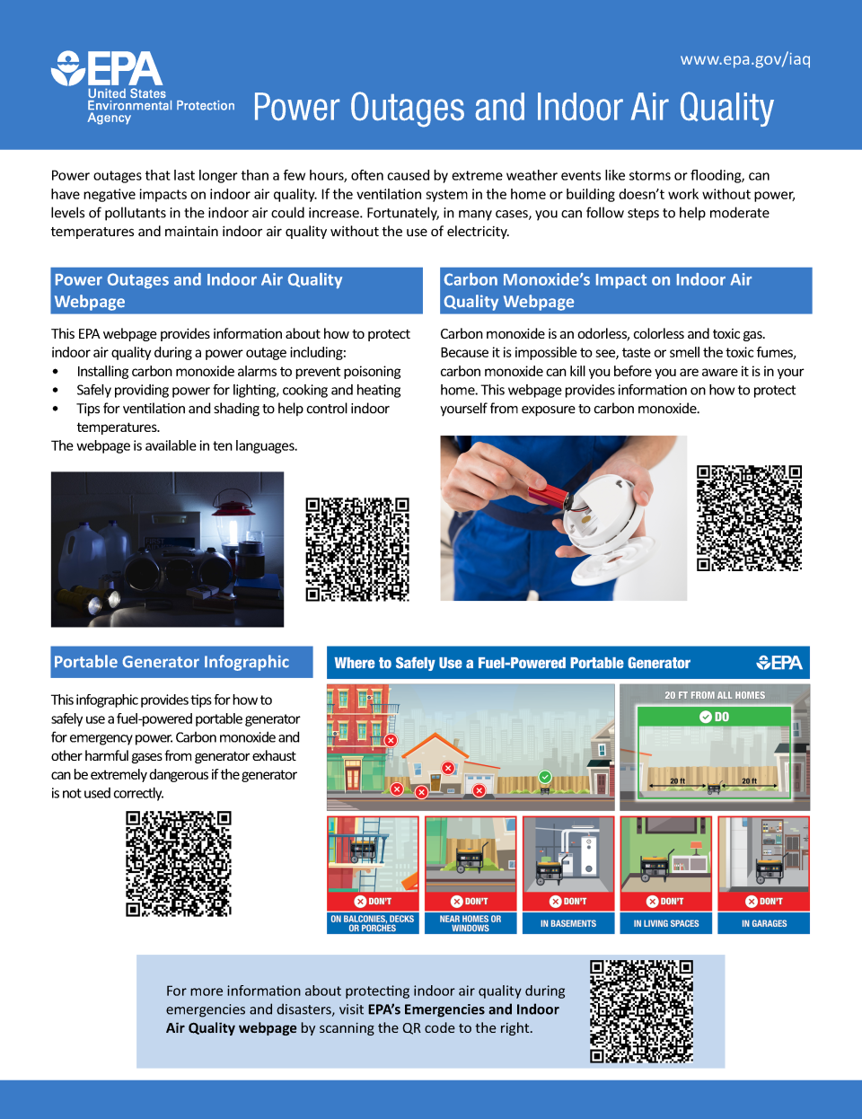 image of Power Outages and Indoor Air Quality QR Code One Pager