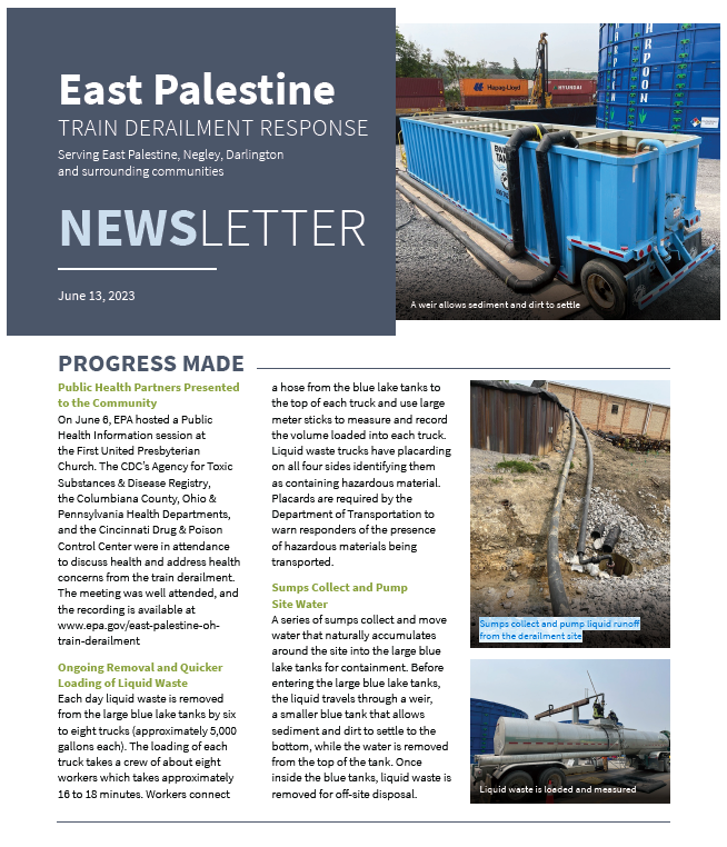 East Palestine Train Derailment newsletter 6-13-2023 thumbnail