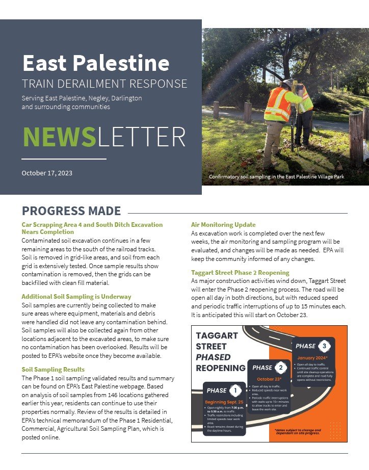 East Palestine Train Derailment Newsletter cover from October 17, 2023