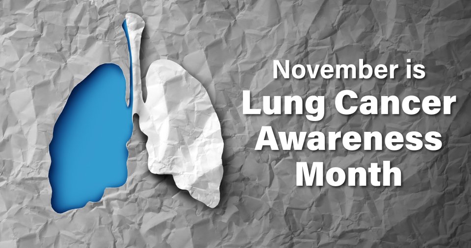 image of paper lungs with text November is Lung Cancer Awareness Month