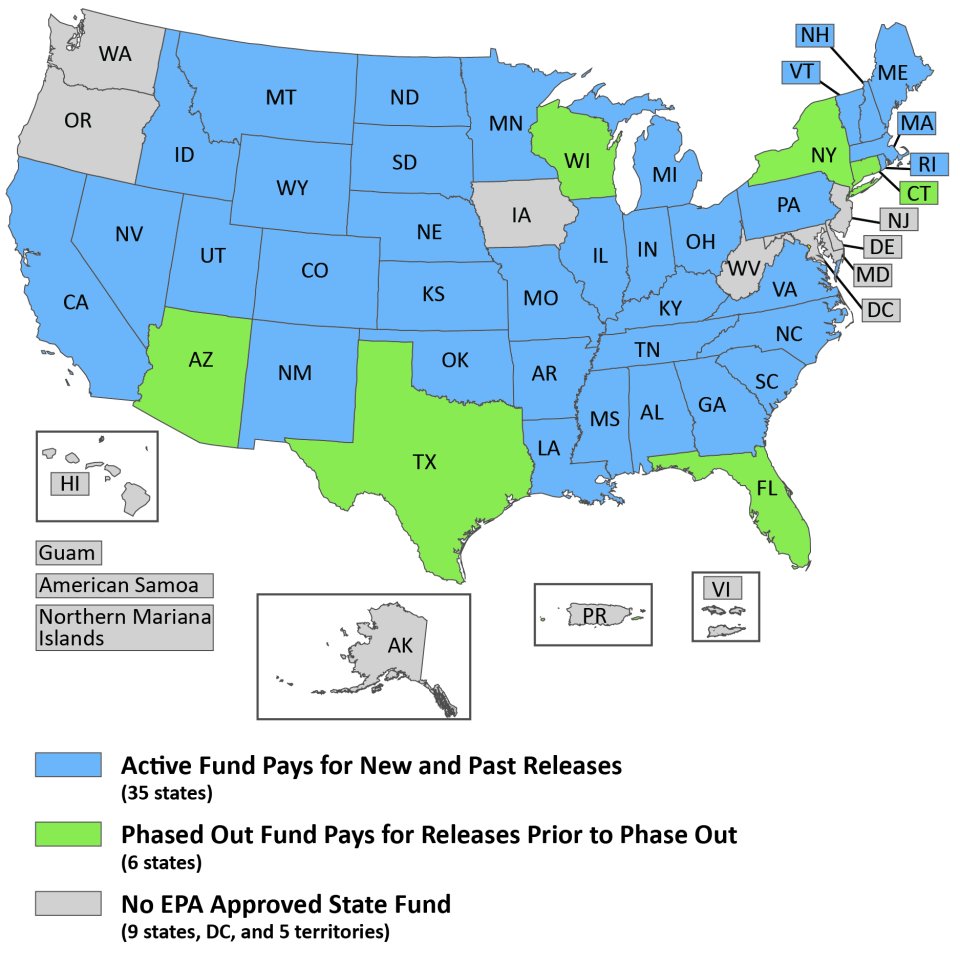 Map showing the 35 states with active funds