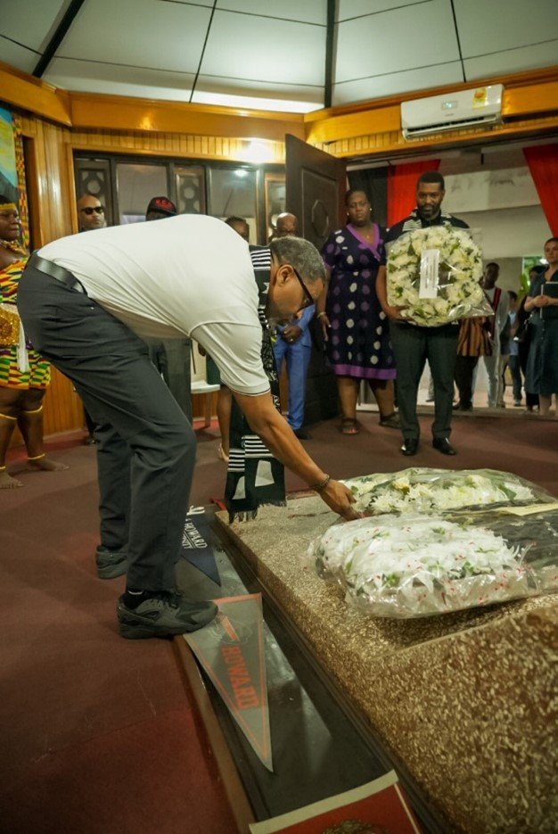    NAACP President Derrick Johnson lays a wreath and Administrator Regan pays his respects at the tomb of NAACP founder and renowned American scholar W.E.B Du Bois in Accra, Ghana. January 26, 2024