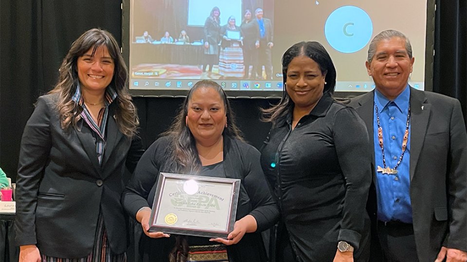 – Regional Administrator Martha Guzman with EPA and Tribal officials presented Chairwoman Randi Lone Eagle a Treatment as State certificate at a recent Regional Tribal Operations Committee Meeting.