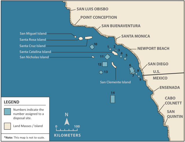 Figure 1: Shows the approximate placement of the 14-deep-water locations off the California coast.
