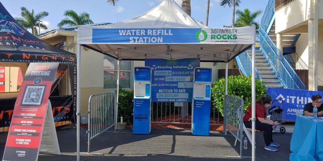 Photo of a water refill station tent. 