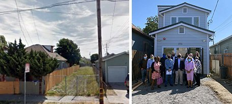 Before and after photographs: vacant lot to a new home.