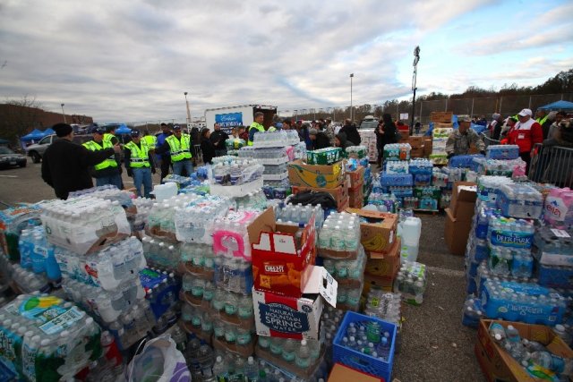 piles of bottled water after a disaster