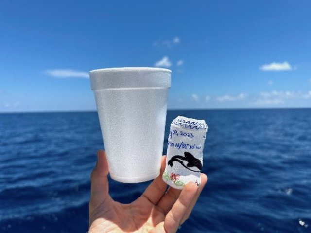 Results of CTD testing showcasing a styrofoam cup which has shrunk due to ocean depth pressure.