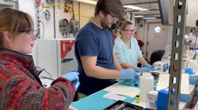 Students conduct tests in the Point Sur research vessel lab.