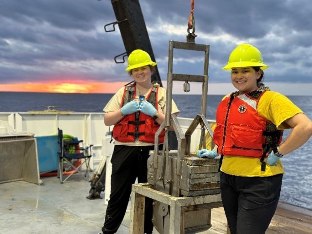 Students pose aboard the Point Sur research vessel, which is owned by the University of Southern Mississippi