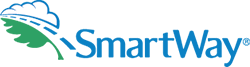 This is a decorative image of the SmartWay logo with a cloud, leaf and road.
