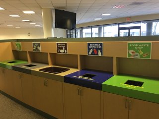 Image of recycling/composting bins at Los Angeles County Public Works.