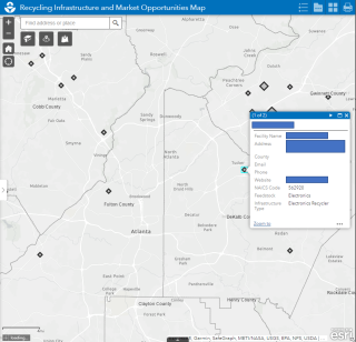 This is a screenshot of the Recycling Infrastructure and Market Opportunities Map of the call out box for an electronics recycler in Tucker, Georgia