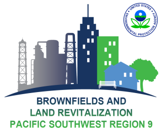 EPA Seal with skyline graphic and text: Brownfields and Land Revitalization - Pacific Southwest Region 9