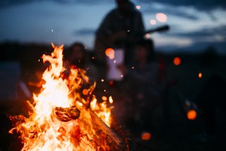 Bonfire and camper